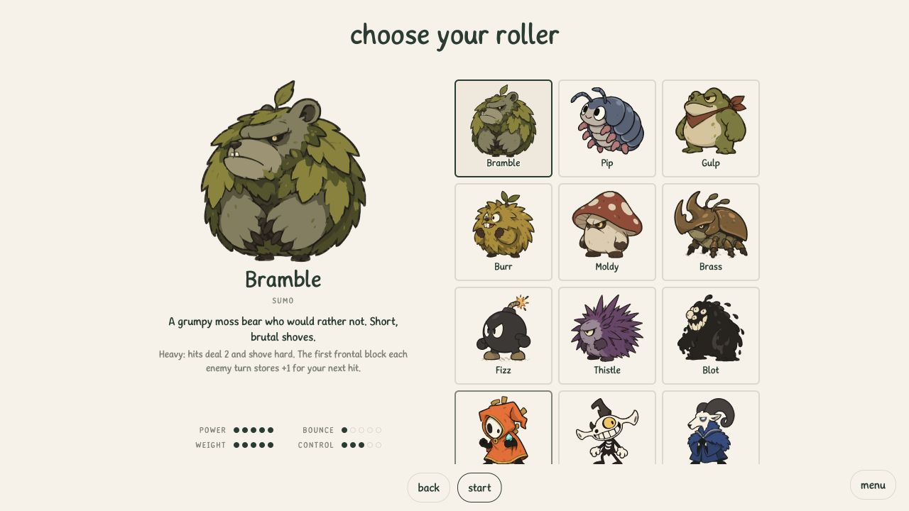 Choose from 24 woodland rollers, each with its own abilities.